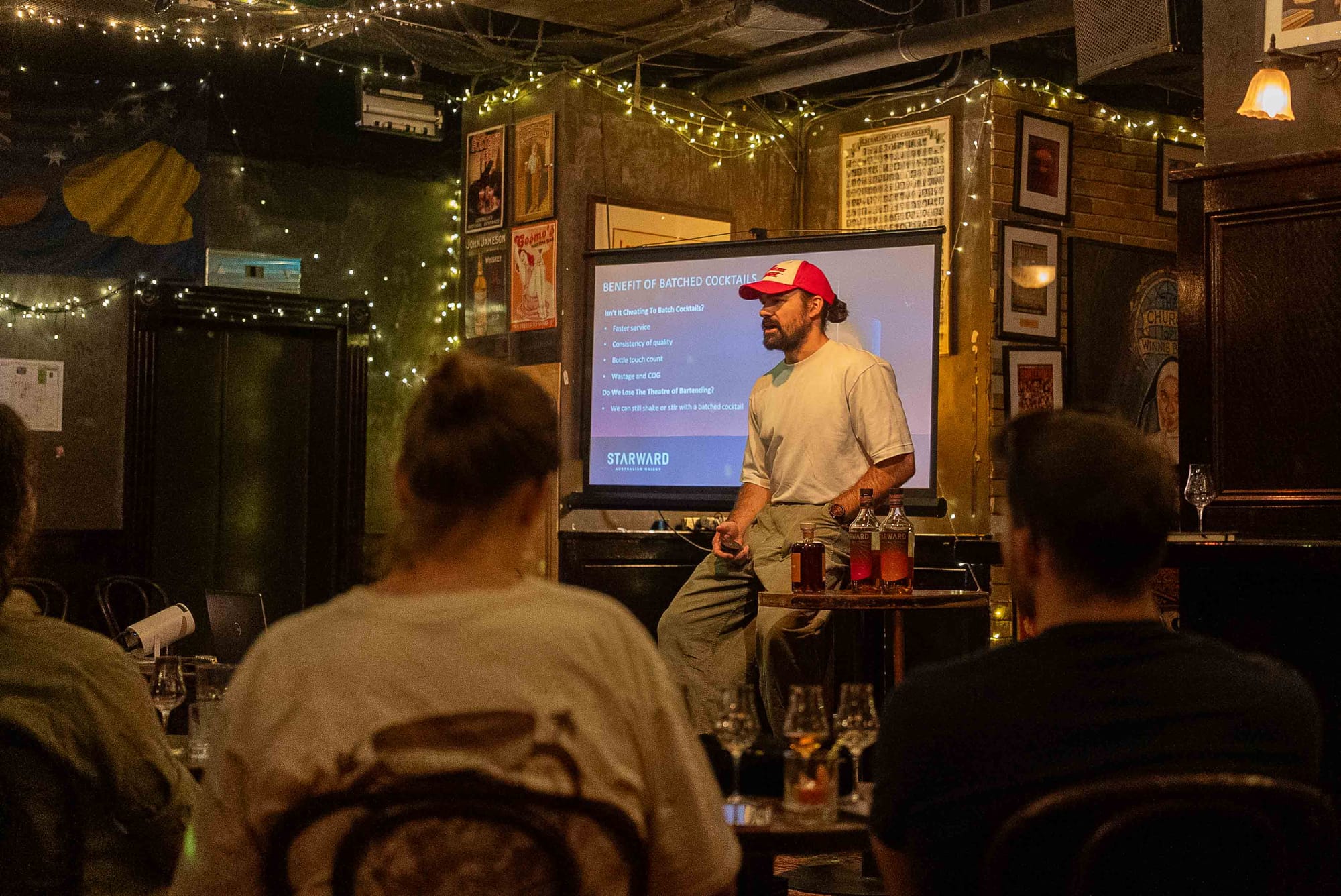 Tom Opie at Ramblin' Rascal tavern talks bottled cocktail tips. Photo: Boothby