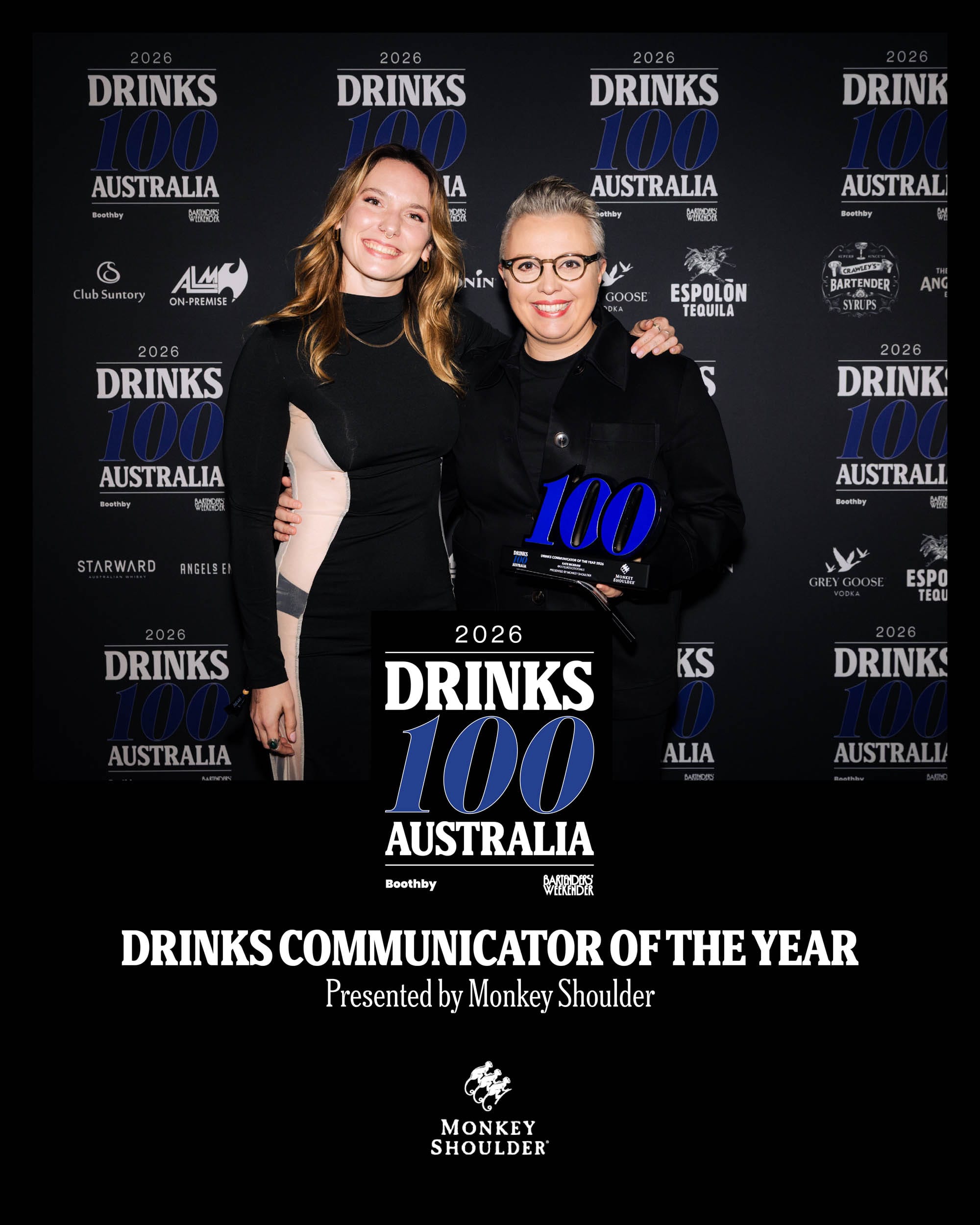 Kate McGraw (right) accepted the award from Monkey Shoulder's Rachael Bartlett.