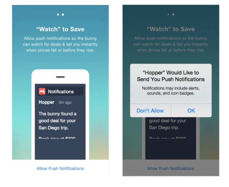 turning on push notifications in Hopper