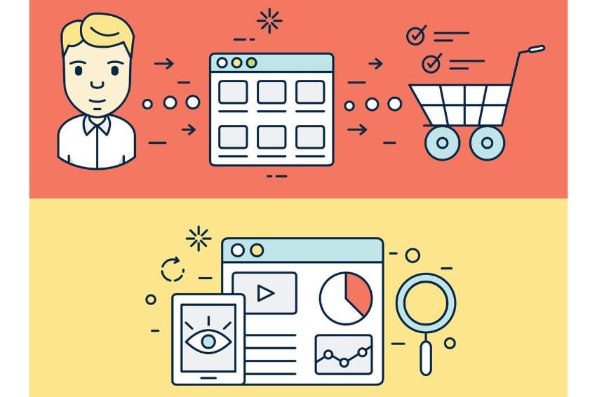 Vector set of line flat design banners for conversion rate optimization