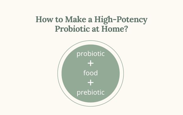 Circle graphic with the words: probiotic + food + prebiotic