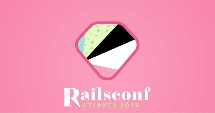 RailsConf 2023 Atlanta conference logo in pink with a gem diamond icon