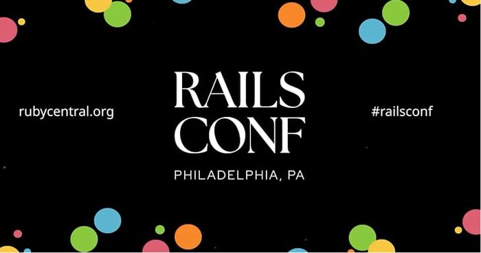 RailsConf 2025 Philadelphia conference logo on a black background with colorful dots