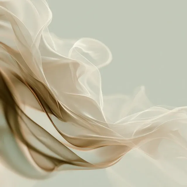Abstract flowing silk fabric in soft cream and beige tones creating graceful curves and movements against a neutral background