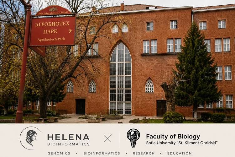 Exterior of Sofia University’s Faculty of Biology, with the Agrobiotech Park sign in the foreground.