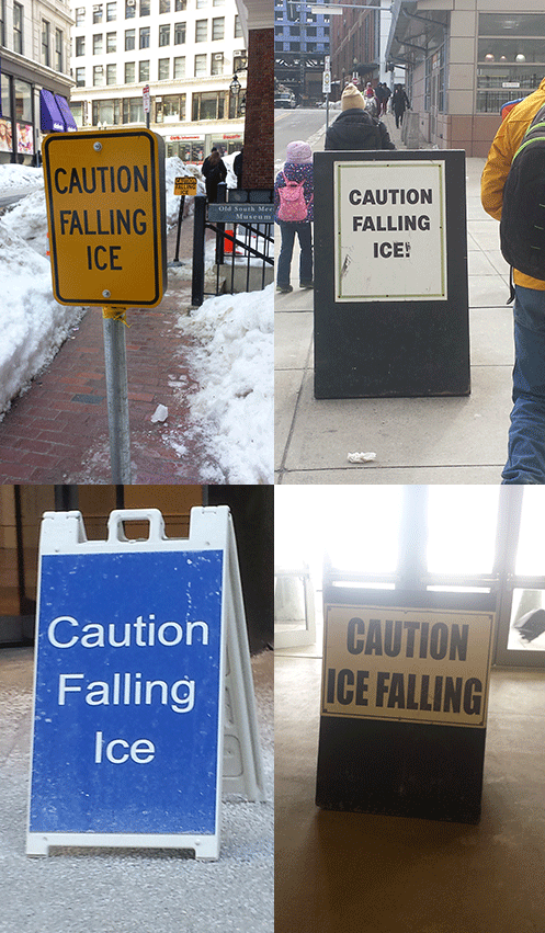 Boston--"Caution--Falling Ice!" signs