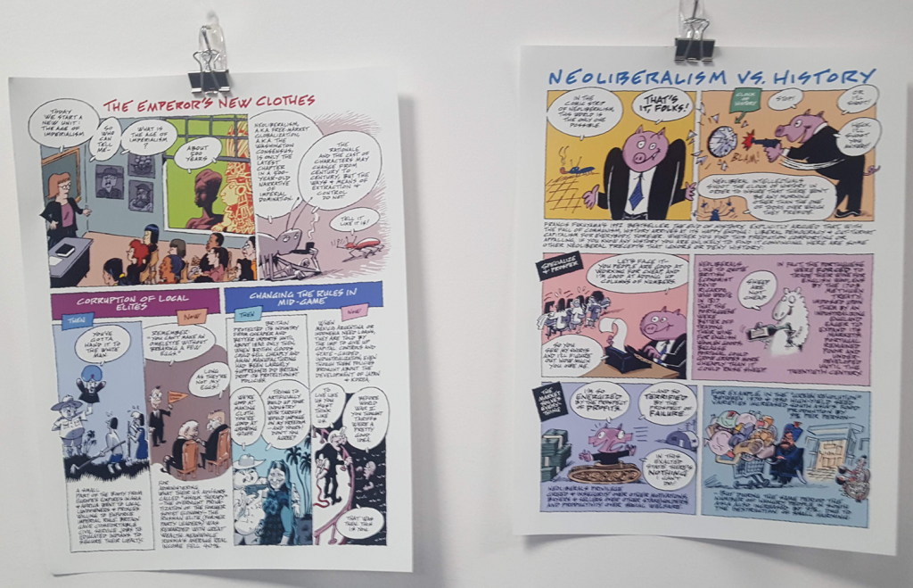 Signed prints of former D&S art director Nick Thorkelson's "Comic Strip of Neoliberalism" were on sale at the event. Contact us or look for info at the D&S website in the next few weeks if you'd like to purchase prints.