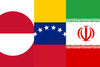Mash-up of the flags of Greenland, Venezuela, and Iran.
