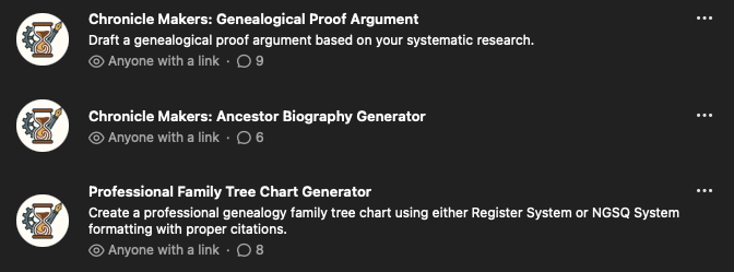 Screenshot of three ChatGPT custom GPTs.