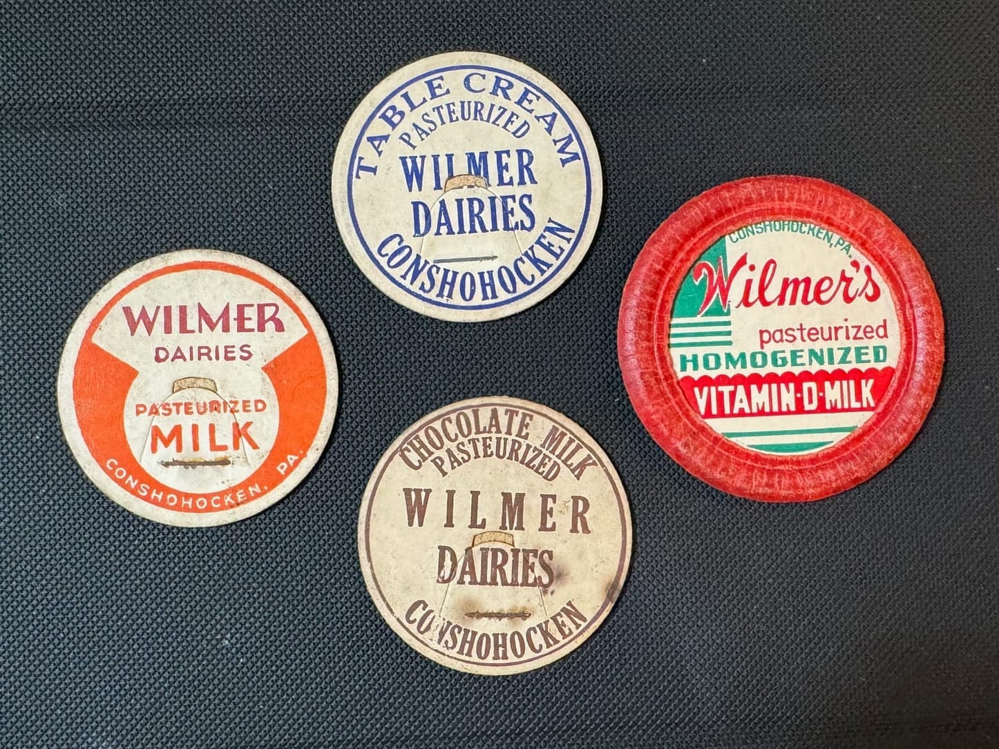 Photograph of Wilmer Dairy milk bottle caps.