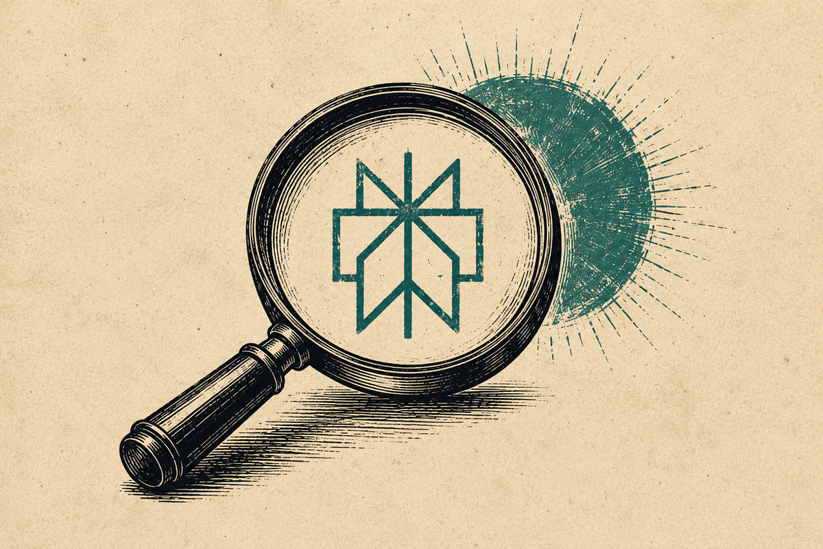 Wood cut image of a magnifying glass with Perplexity logo inside of it.