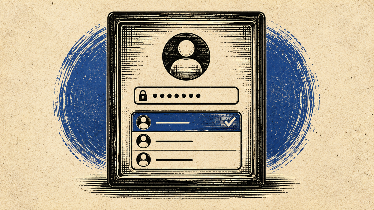 Wood cut image of a mobile tablet showing a list of people with a checkmark next to one of them.