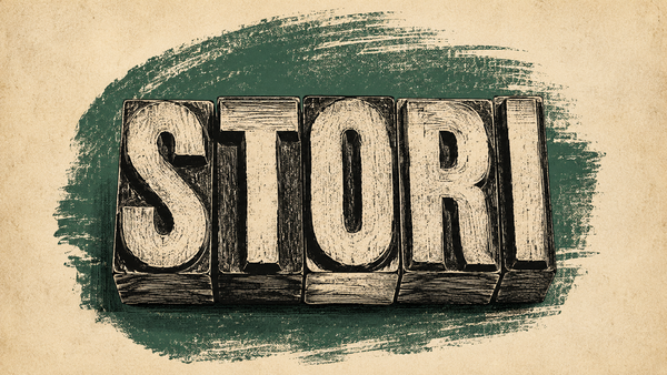 STORI letterpress block letters in vintage woodcut style — the five-step chronicle writing method by Chronicle Makers