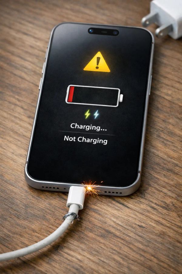 USB-C 充電器與線材搭配不當導致 iPhone 充電不穩示意