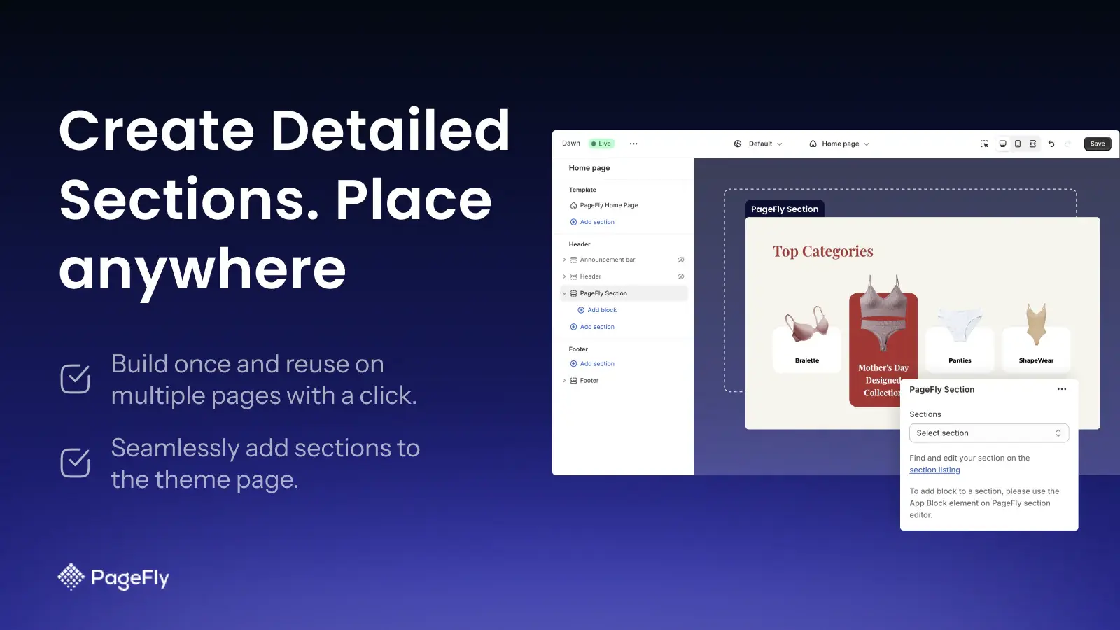 PageFly create detailed sections