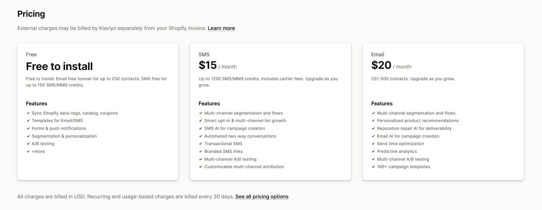 Klaviyo pricing