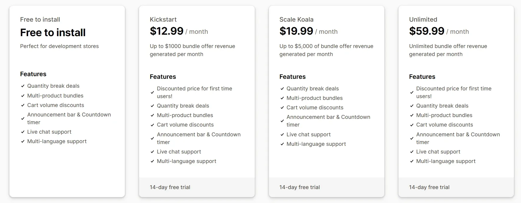 Koala Bundles pricing
