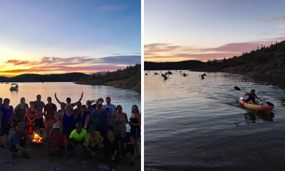 Sunset kayaking and campfire