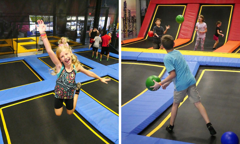 Kids playing on trampoline at Uptown Jungle in Mesa, AZ