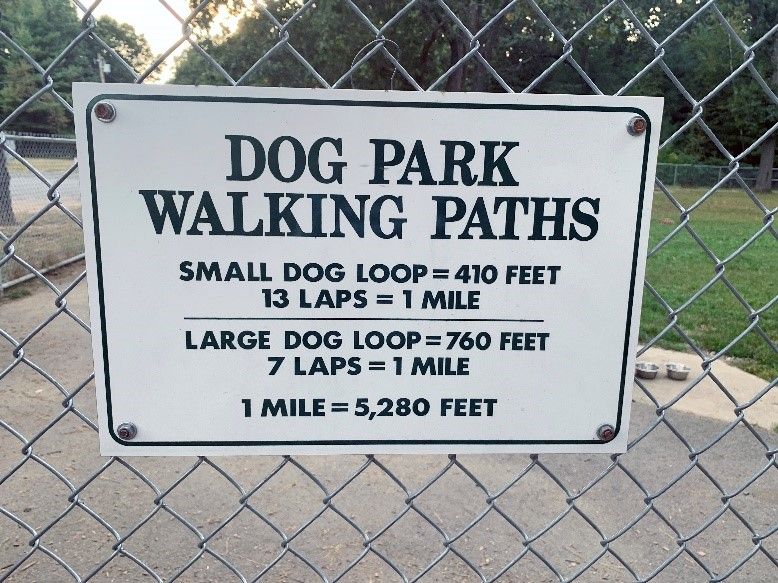 Dog park walking path sign