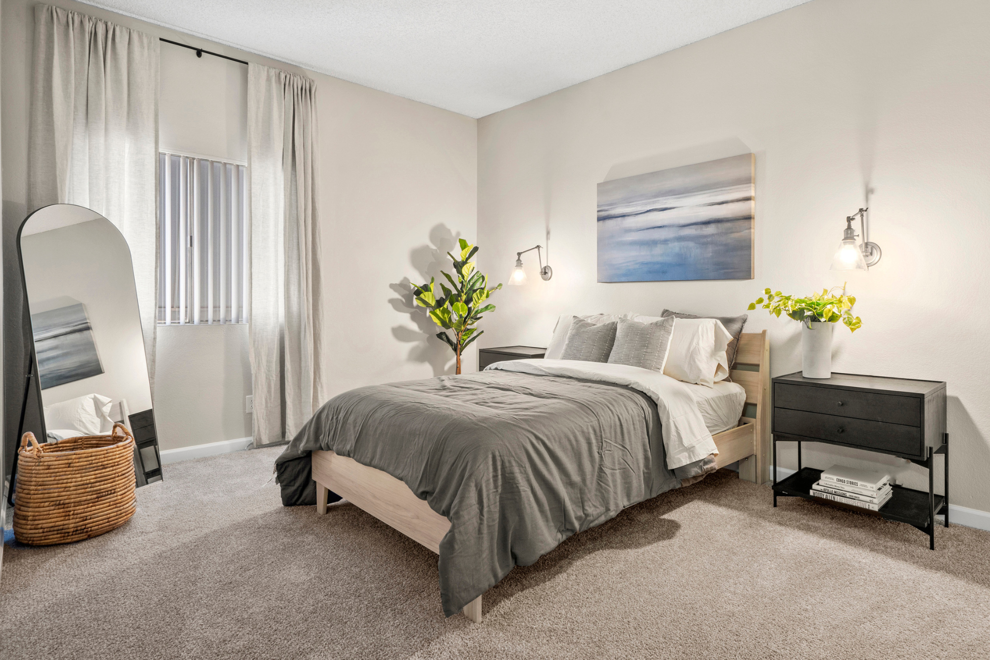 A large, bright bedroom with upgraded features at Level 550 Apartments in Mesa