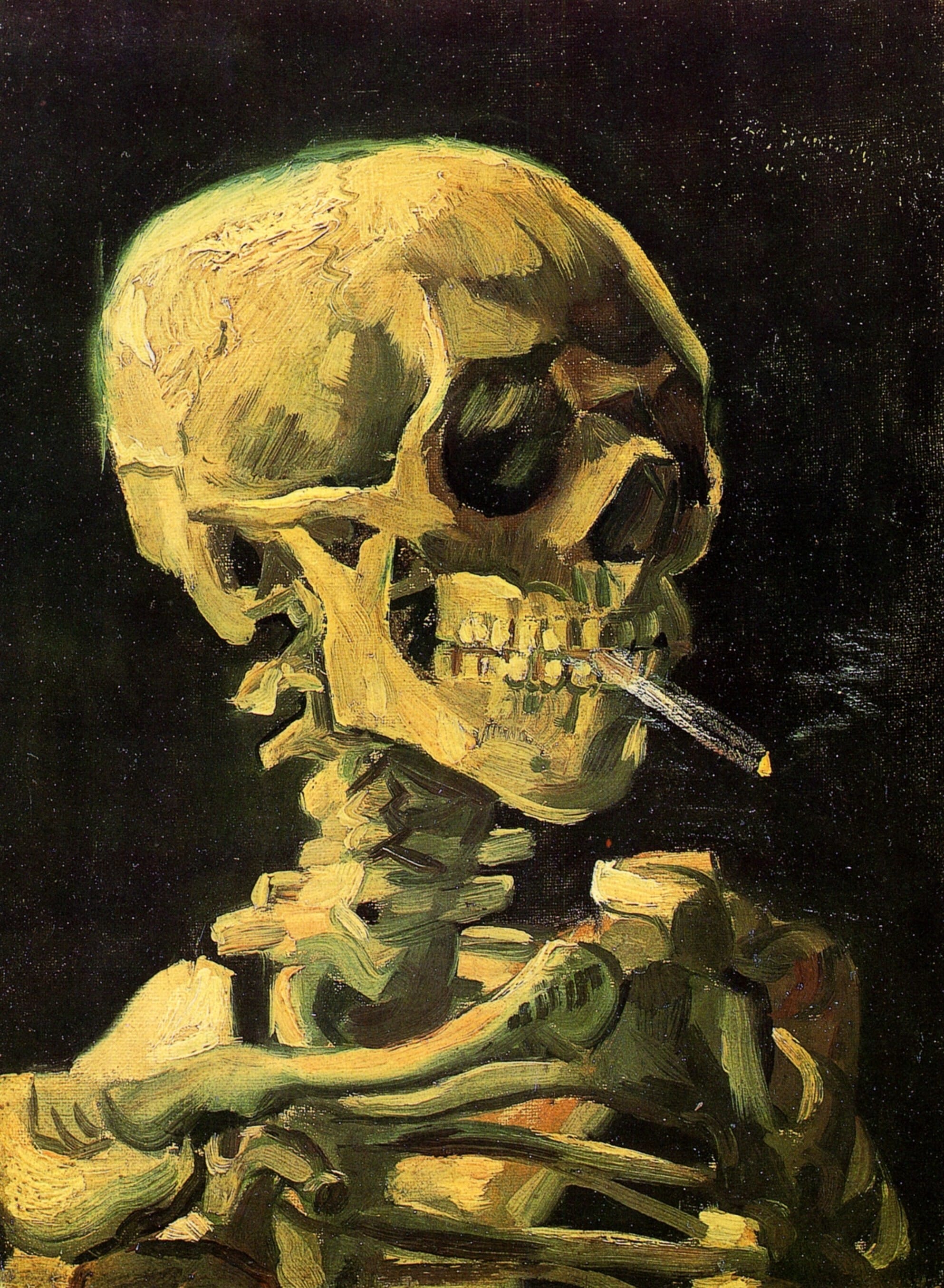 Vincent van Gogh’s “Skull with Burning Cigarette,” 1885. WikiArt. Public Domain.