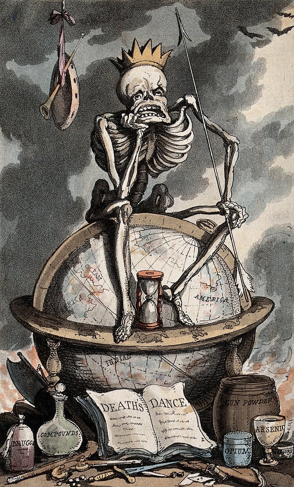 The Dance of death: frontispiece. Coloured aquatint by T. Rowlandson, 1816. Wikimedia Commons. Creative Commons License.