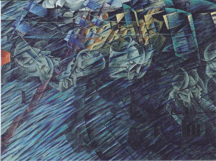 Umberto Boccioni’s “States of Mind: Those Who Go,” 1911. WikiArt. Public Domain.