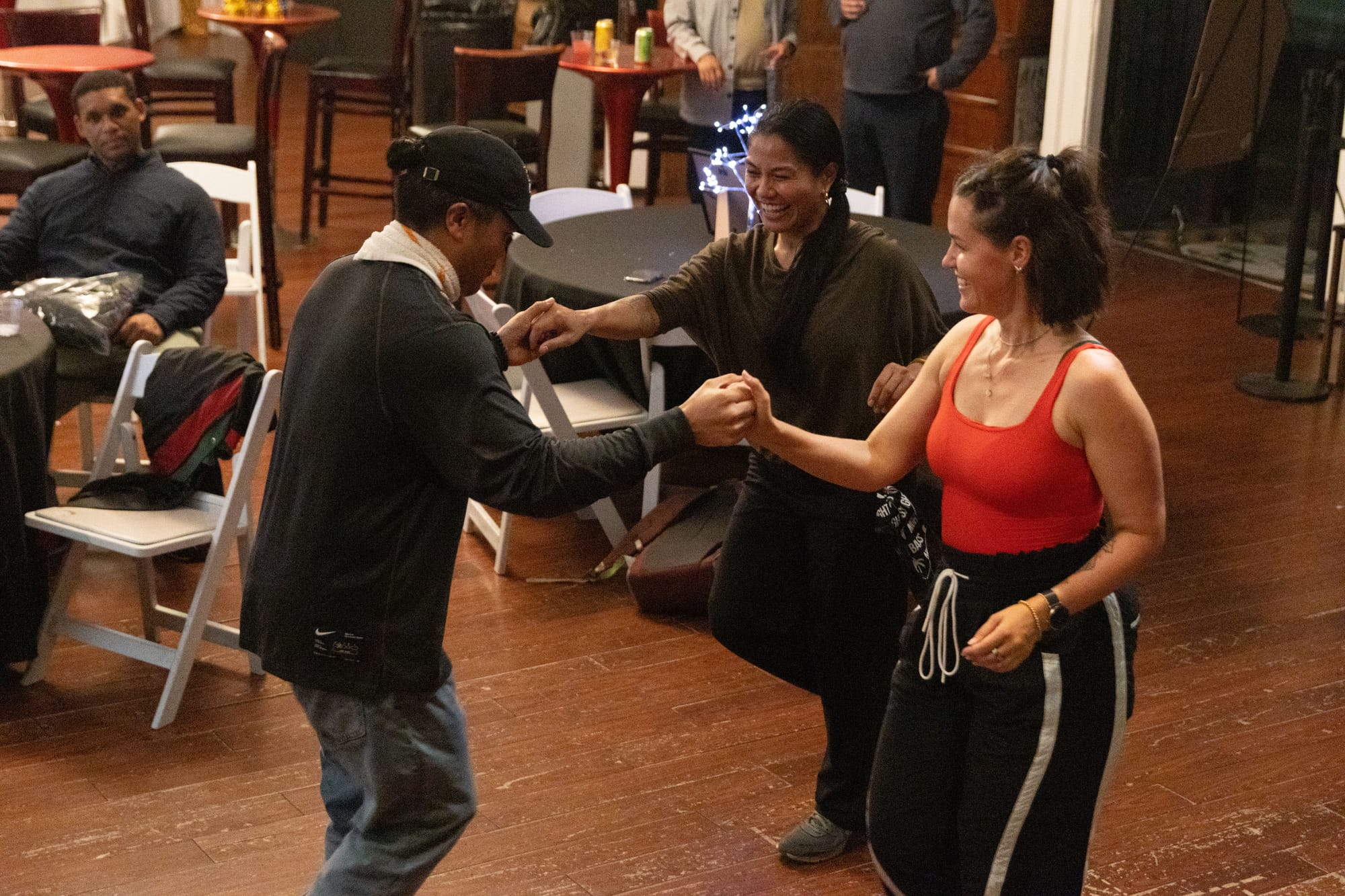 People dance at an event