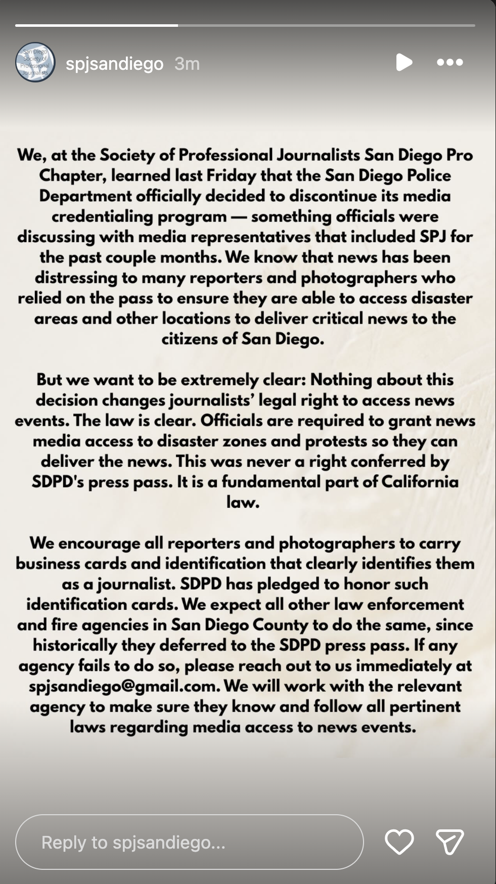 Screenshot of SPJ statement