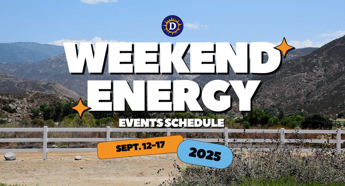 Picture of mountains with Weekend Energy Events Schedule Sept. 12-17, 2025 written on it. 