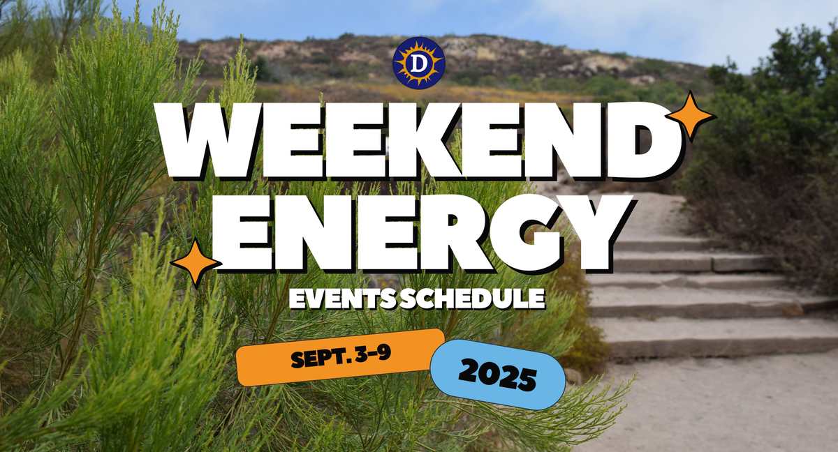 Picture of a hiking trail with broom brush next to it with the words Weekend Energy Events Schedule Sept. 3-9 2025