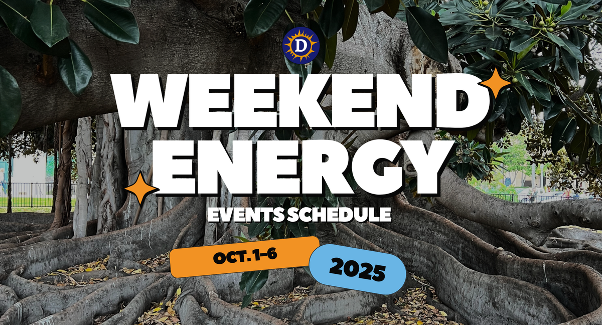 Picture of tree roots with the words "Weekend Energy events schedule Oct. 1-6, 2025"