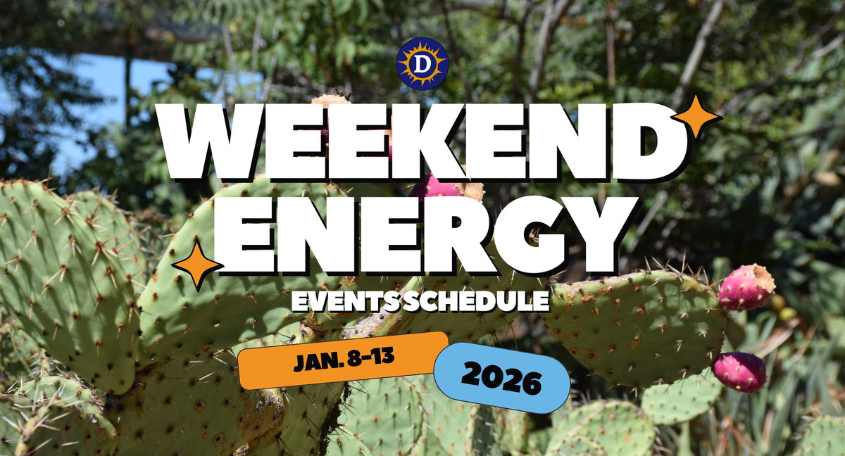 Picture of a prickly pear plant with the words "Weekend Energy Events Schedule Jan. 8-13, 2026"