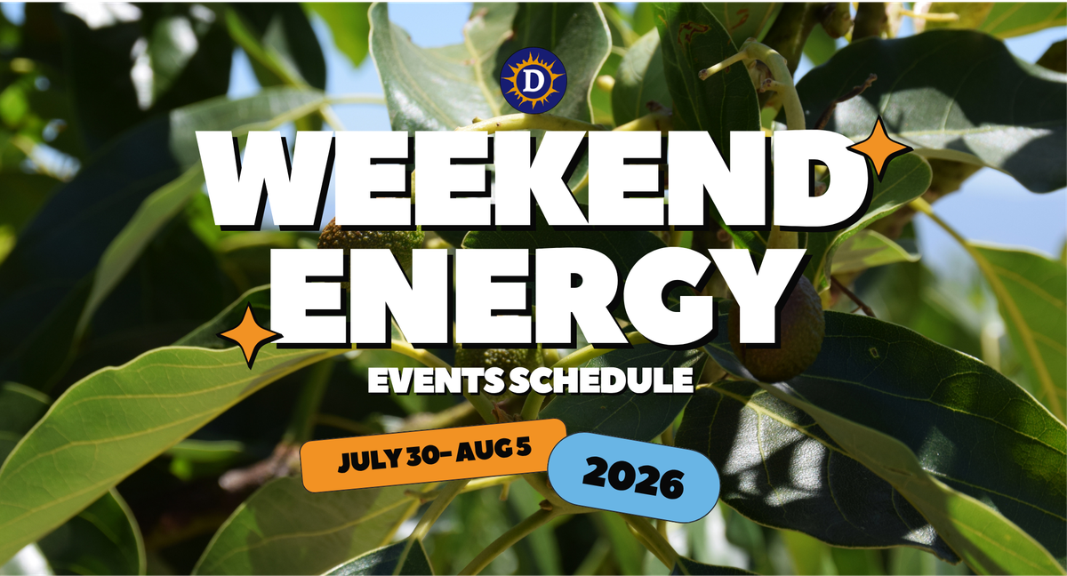 Picture of a tree with the words Weekend Energy Events Schedule July 30-Aug 5, 2026