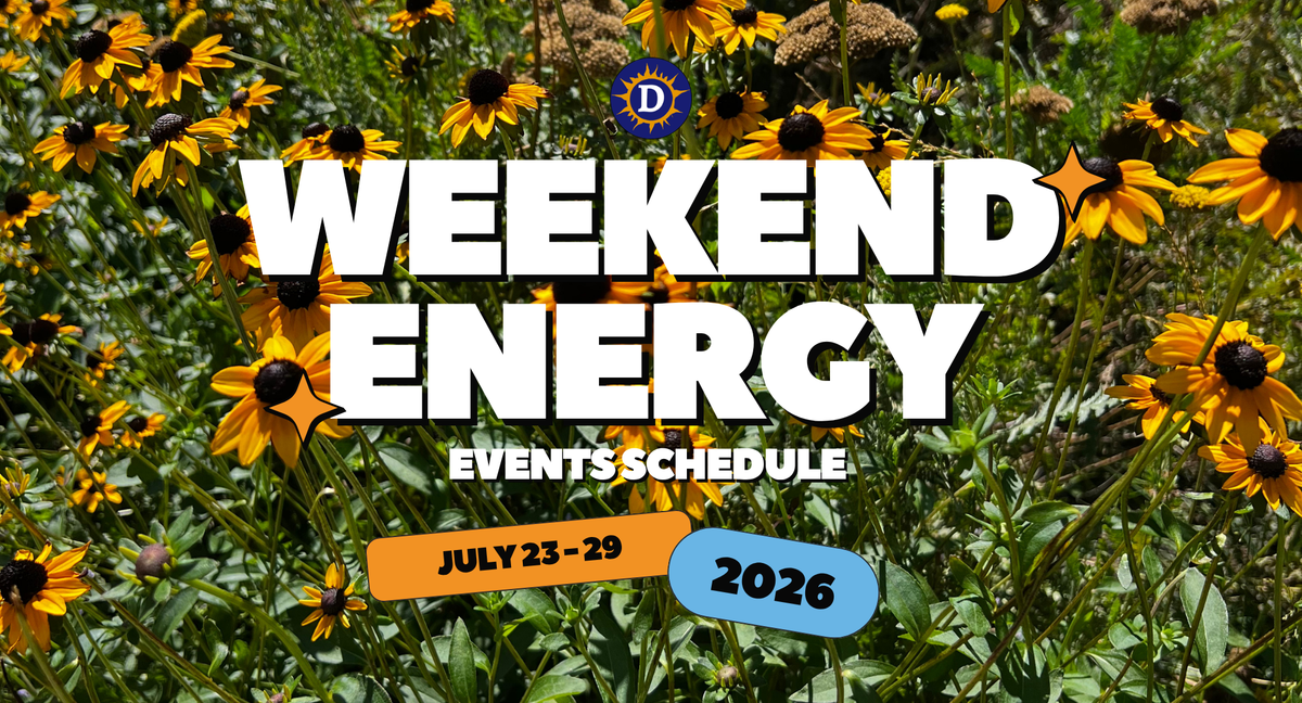 Image of black eyed susan flowers with the words "Weekend Energy events Schedule July 23-29 2026"