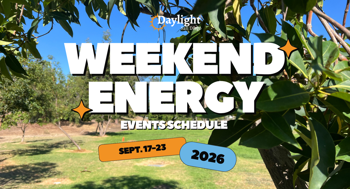 Picture of a park with trees and the words "Weekend Energy Events Schedule Sept. 17-23, 2026"