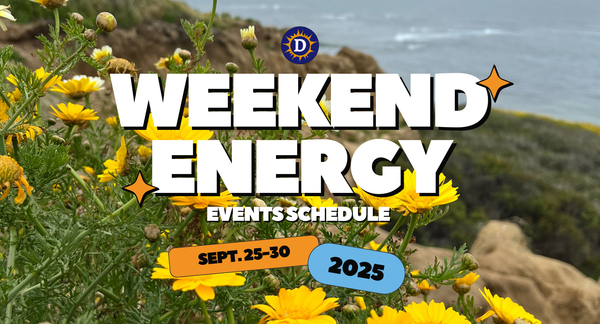 Image of a cliff with flowers growing on it with the words "Weekend Energy Events Calendar Sept. 25-30"