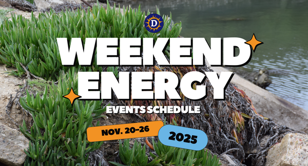 picture of ice plant growing on rocks next to a lagoon with the words "Weekend Energy Events Schedule: Nov. 20-26 2025"