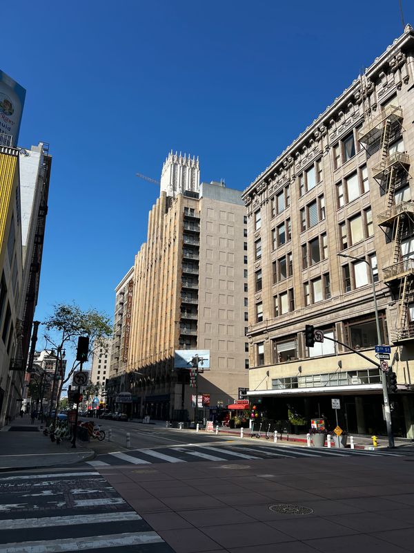 Pictures of buildings and an intersection