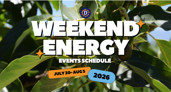 Picture of a tree with the words Weekend Energy Events Schedule July 30-Aug 5, 2026