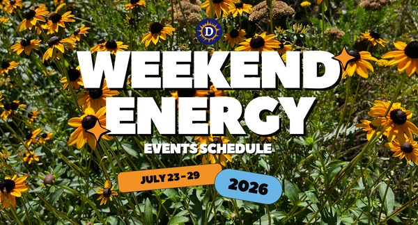 Image of black eyed susan flowers with the words "Weekend Energy events Schedule July 23-29 2026"