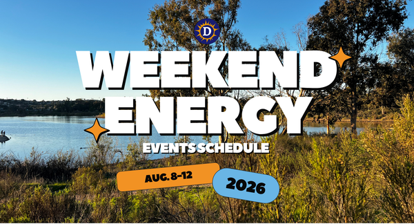 Image of a lake with the words "Weekend Energy Events Schedule Aug. 8-12 2026"
