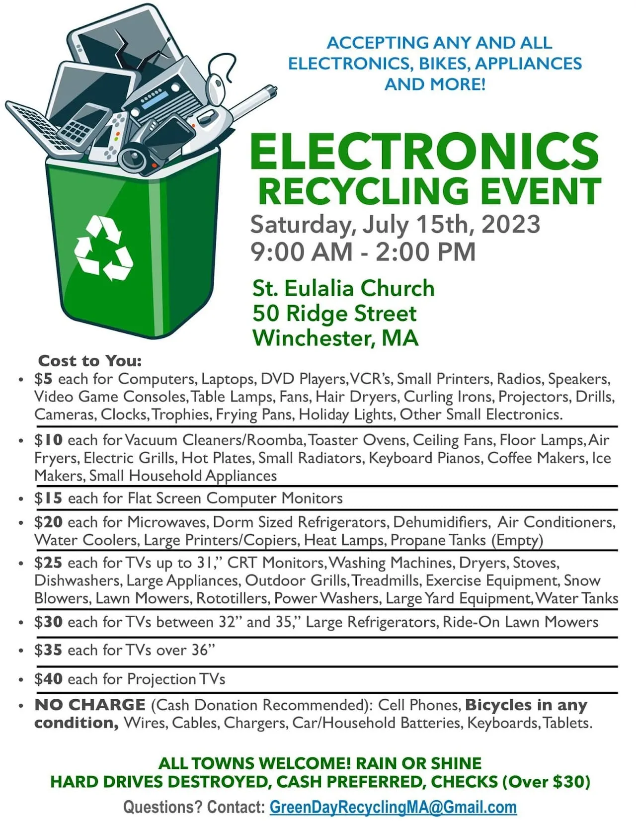 July 11 - Recycling Event at St. Eulalia's on Saturday