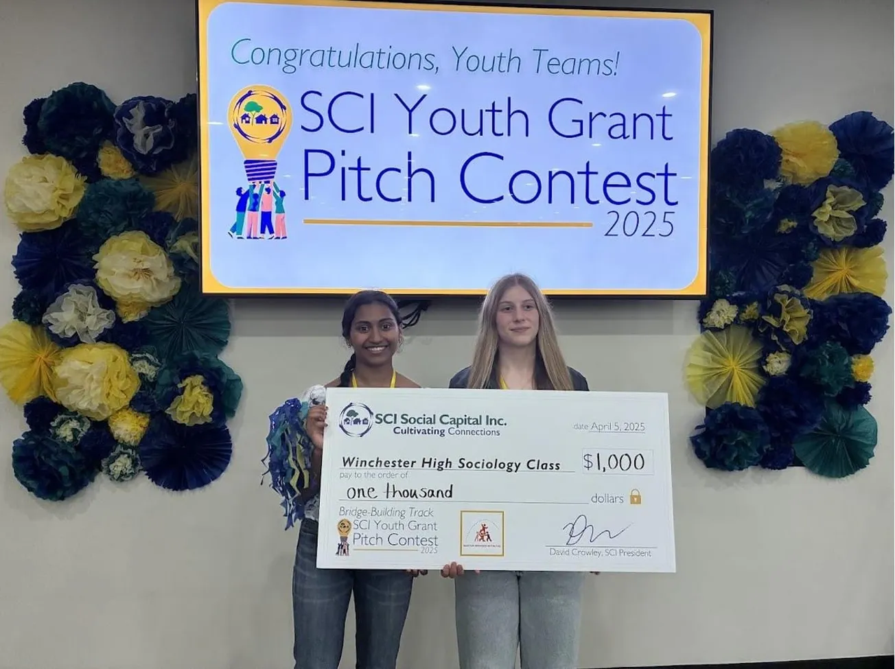 Winchester High School sociology students receive funds for community garden