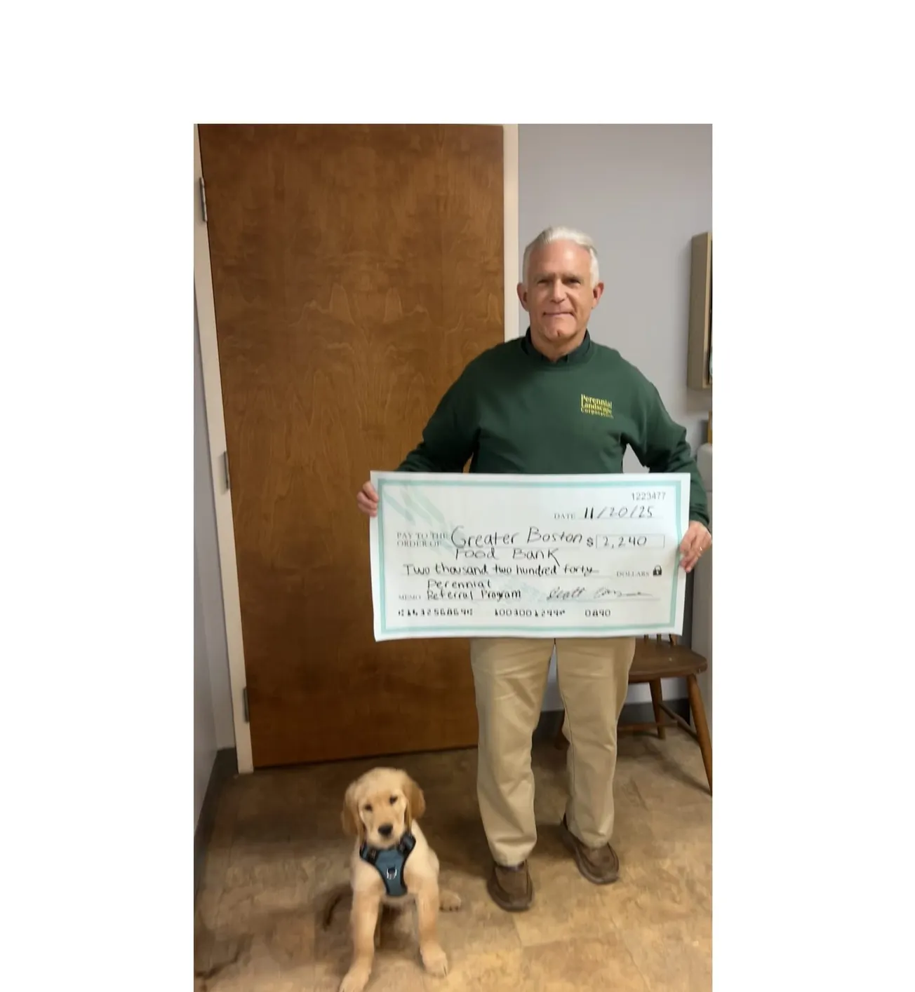 Perennial Landscape Corporation gives back with donation to Greater Boston Food Bank