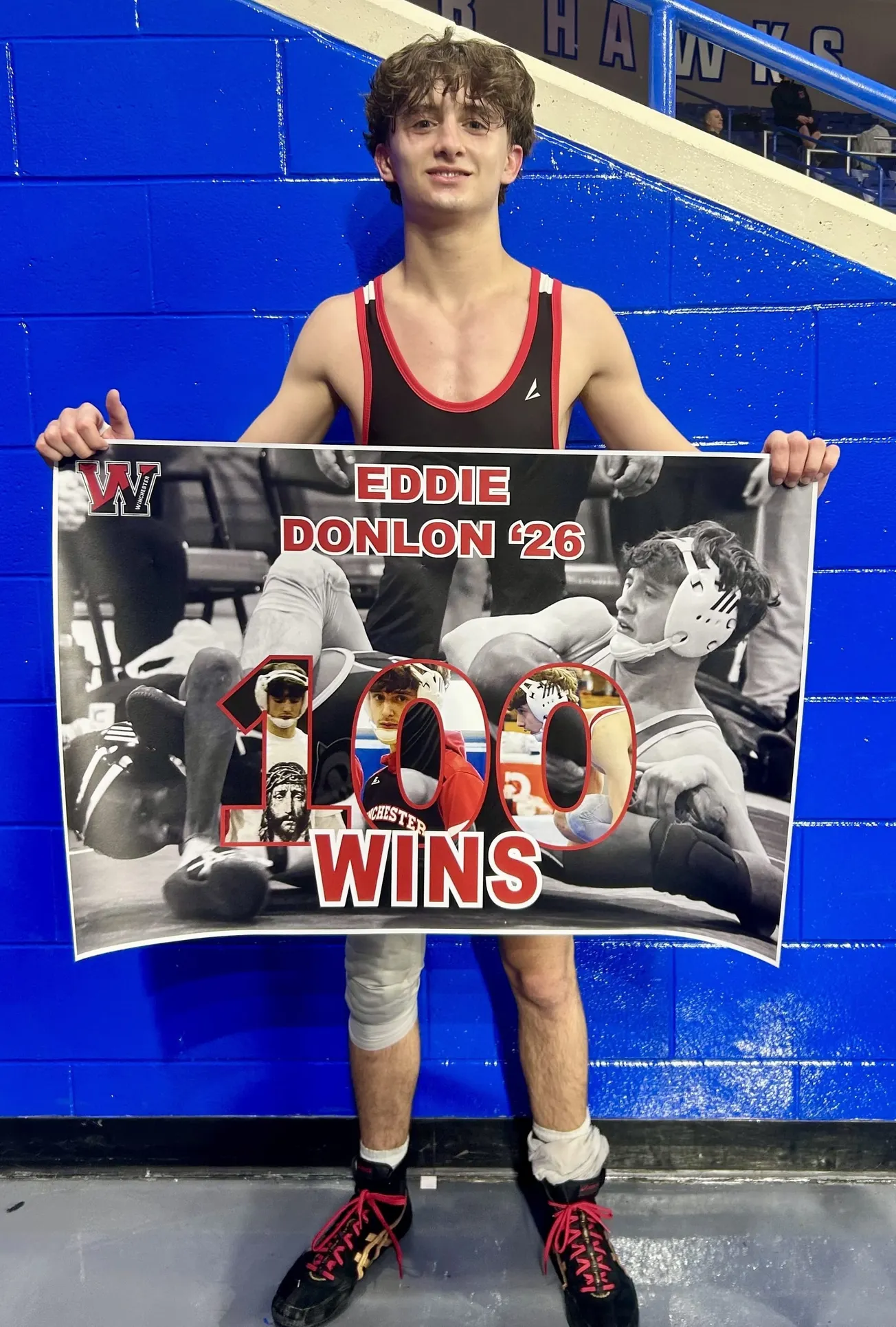 Winchester senior captain Eddie Donlon reaches milestone for career wins in Lowell wrestling tournament