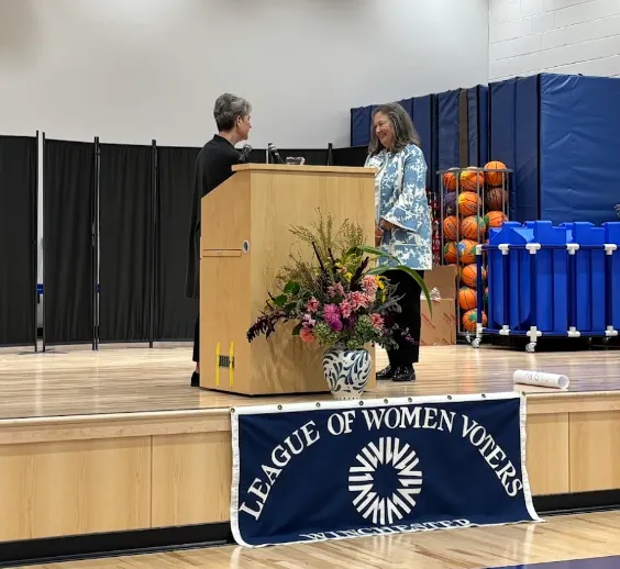 Winchester Energy Conservation Coordinator Susan McPhee receives League of Women Voters Civic Leadership Award