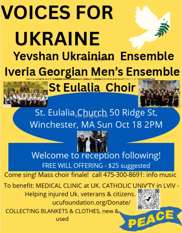 St. Eulalia’s Church presents ‘Voices fir Ukraine’ benefit concert