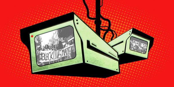 Surveillance cameras watching a Black Lives Matter protest